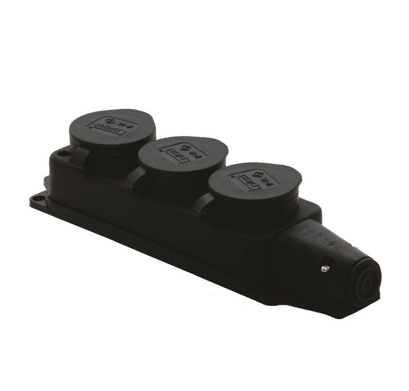 РОЗЕТКА ОП ТРОЙНАЯ КАУЧУК С/З С ЗАГЛУШКАМИ ЧЕРНАЯ T-PLAST