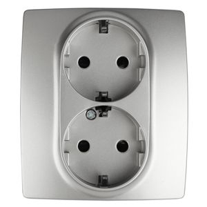 12-2104-03 РОЗЕТКА 2Х2Р+Е SCHUKO16АХ-250В СО ШТОРКАМИ АЛЮМ. ЭРА